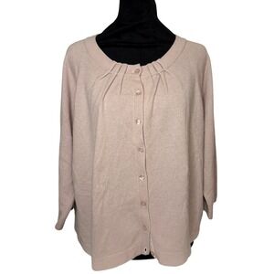 Boden 100% Cashmere Light Pink Cardigan 3/4 Sleeves Button Down Cropped US 18